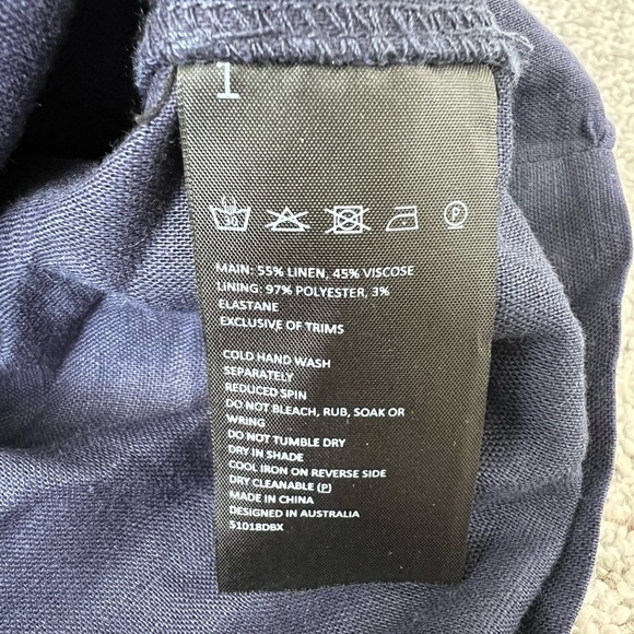 Women’s Bardot Navy Blue Dress Size 6 Linen Wrap Skirt Cutout Detail Sleeveless - Picture 4 of 10